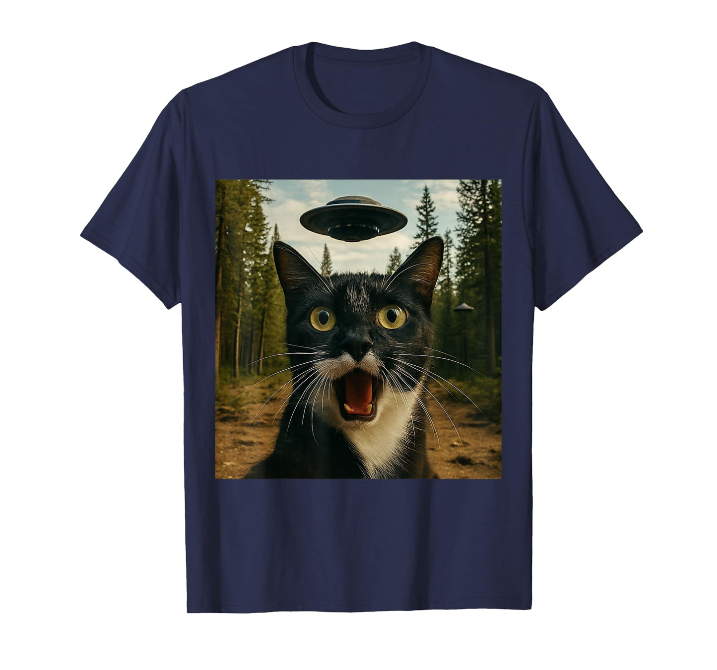 Extraterrestrial Encounter: Cat Selfie with UFO T-Shirt