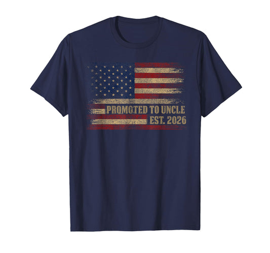 Promoted To Uncle Est 2026 Usa Vintage Flag Fathers Day T-Shirt