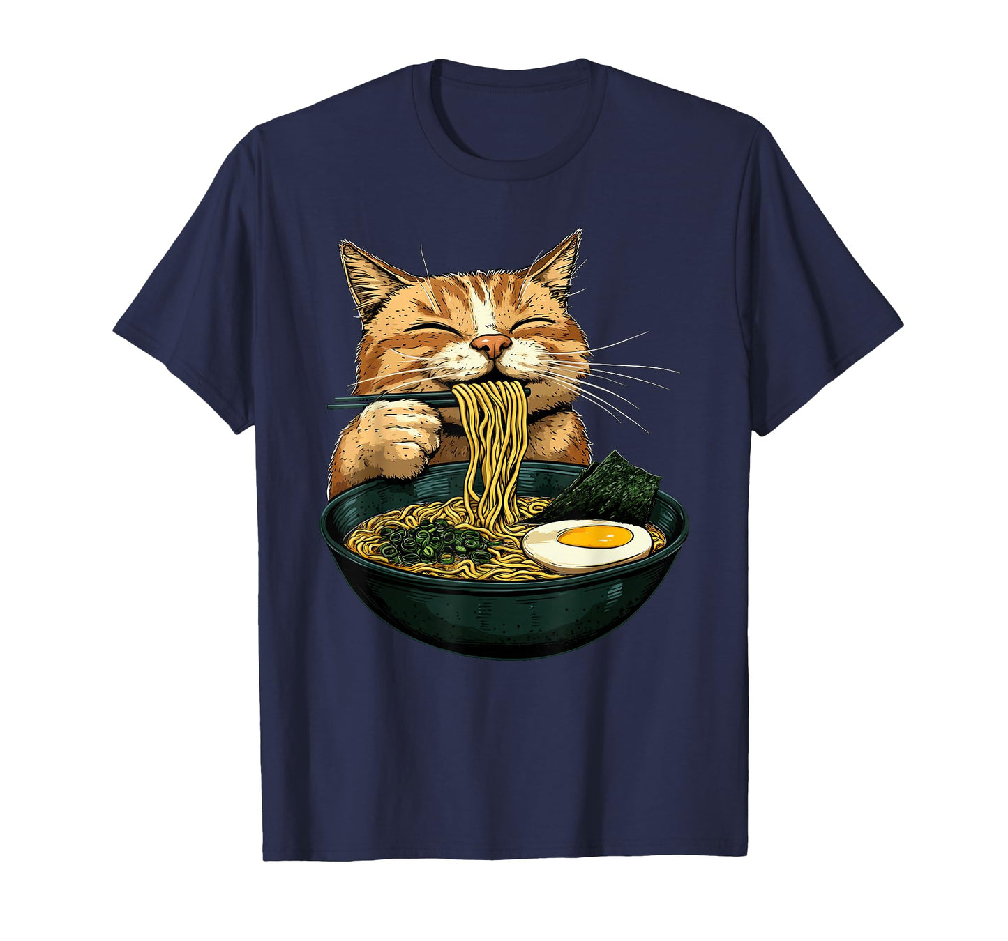 Funny Cat Eating Ramen Japanese Graphic Tee Anime Kawaii Cat T-Shirt