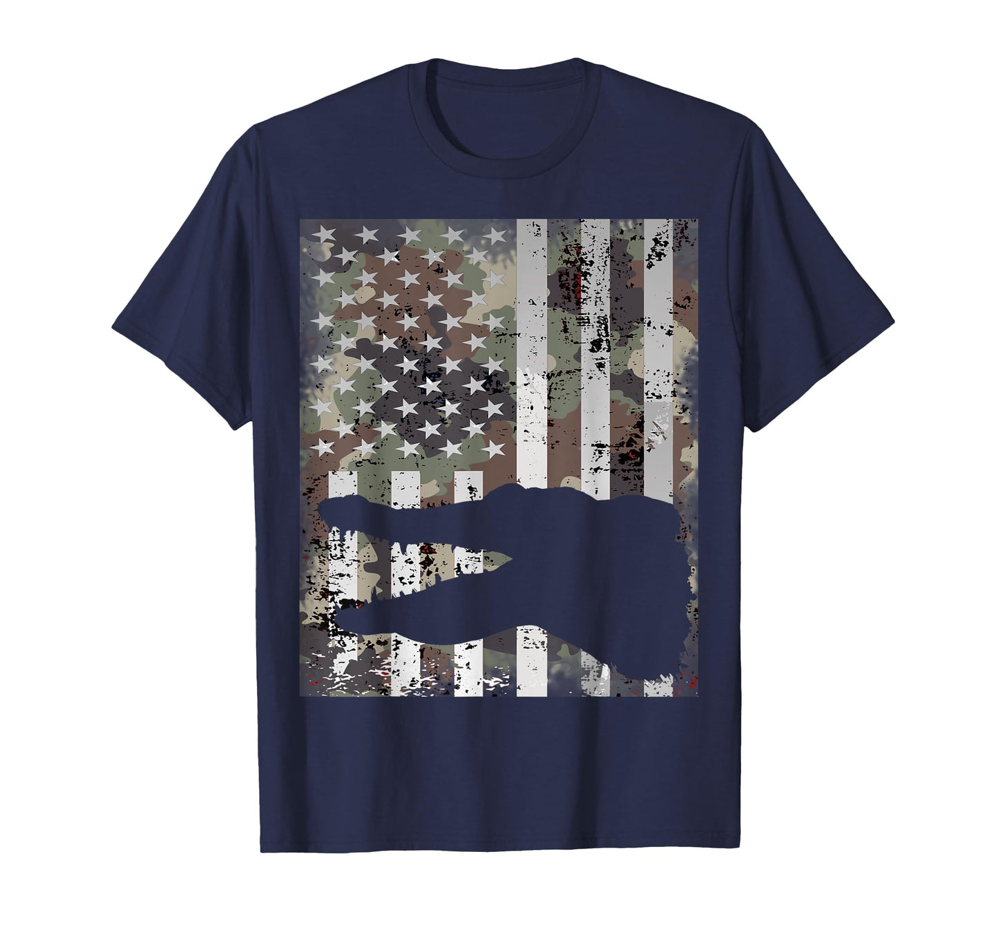 Camo US Flag Alligator Gator Camouflage Hunting Gift T-Shirt