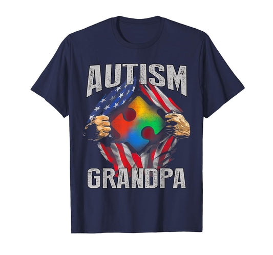 Autism Grandpa American Flag Autism Awareness T-Shirt T-Shirt