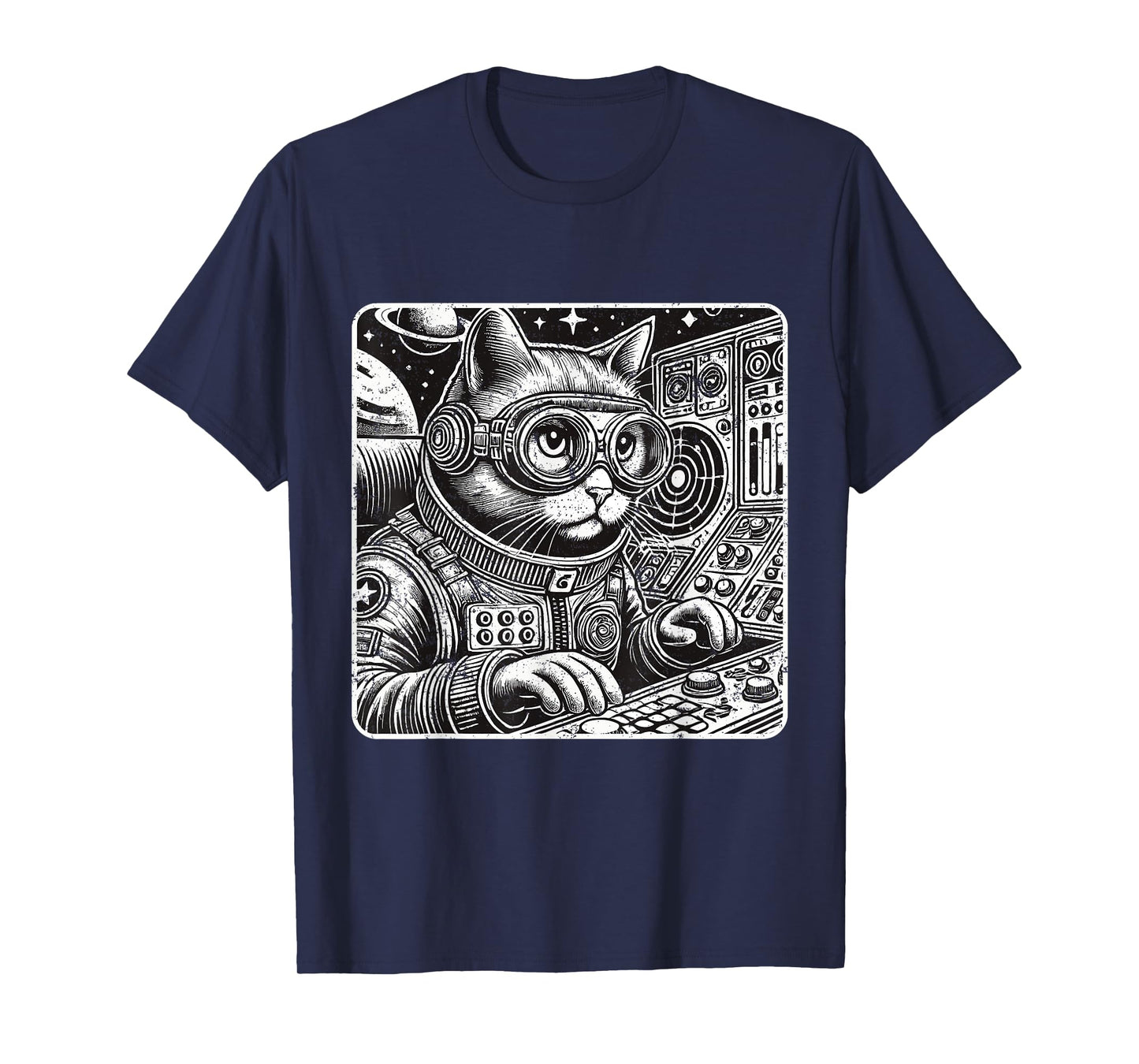 Cyberpunk Cat Shirt Vintage Outer Space Astronaut Cat Lover Men Women Girls Kids T-Shirt