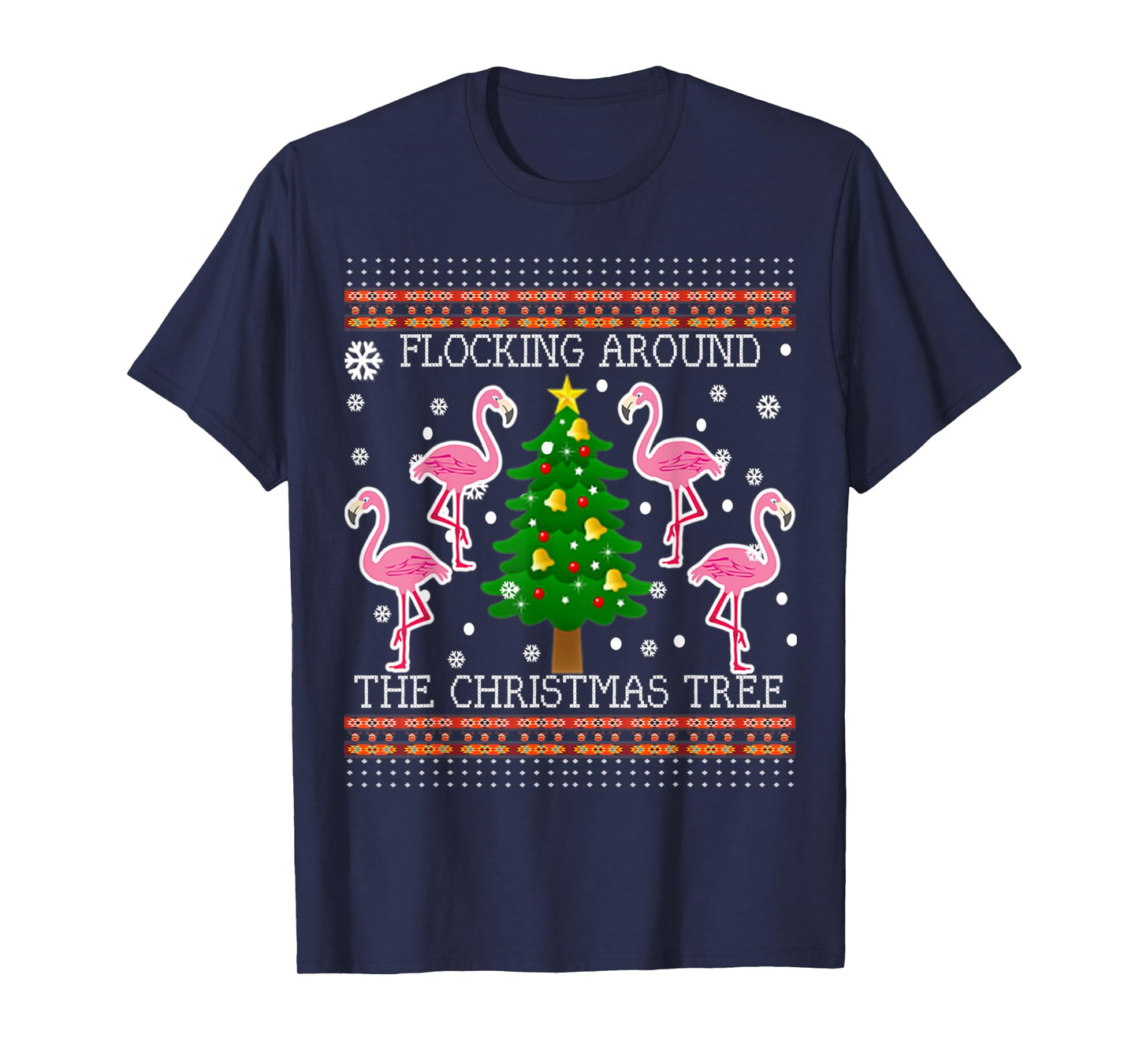 Funny Flamingo Christmas Tree Shirt-Flocking Around TShirt T-Shirt