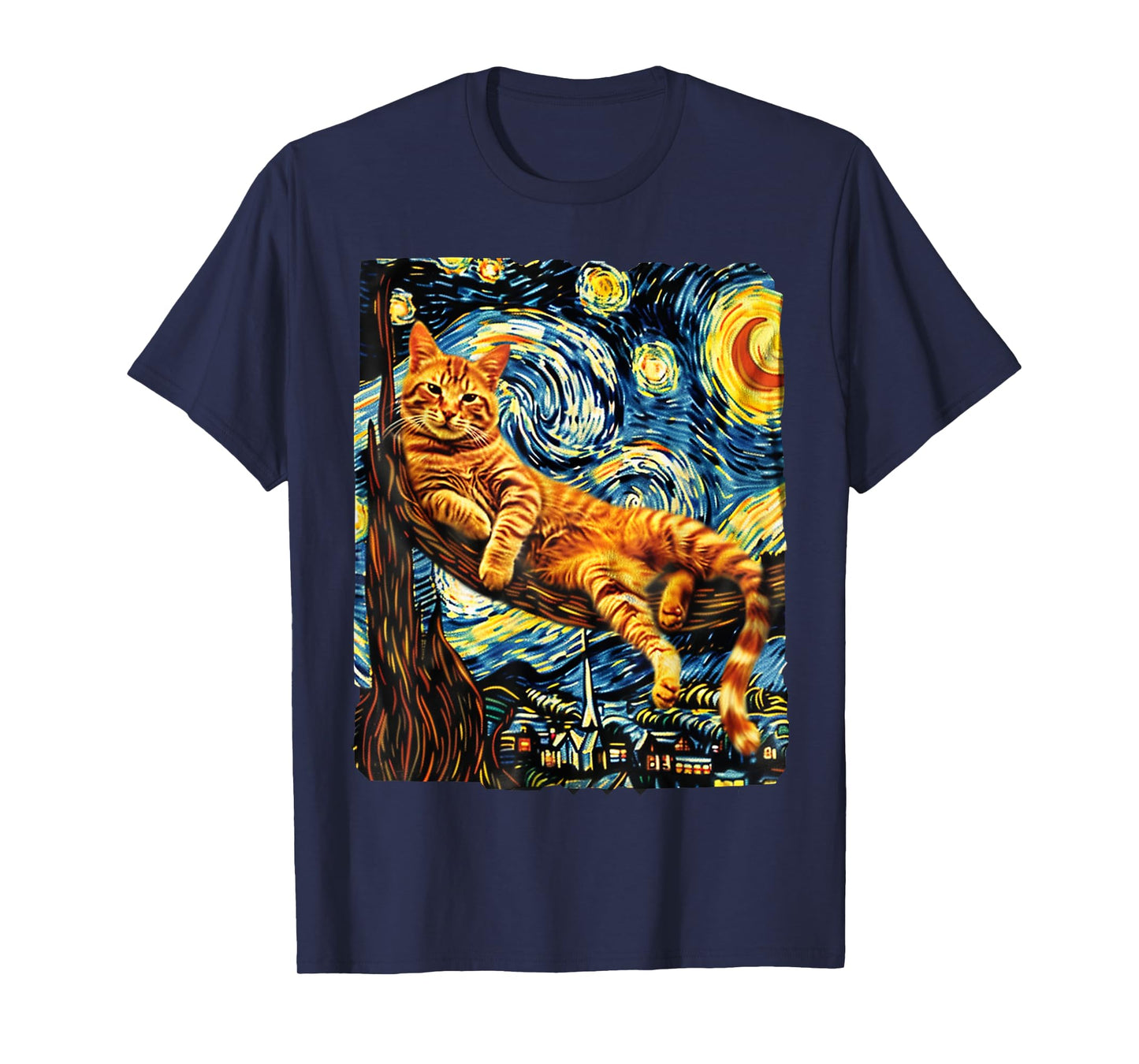 Cat Starry Night Van Gogh Cat For Cat Lover Cat Mom Cat Dad T-Shirt for Men Women Girls Kids