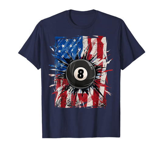 Pool Snooker Billiards Player 8 Ball USA American Flag T-Shirt