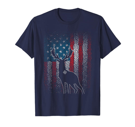 Deer Hunting American Flag Whitetail Buck Antlers Hunter Men T-Shirt