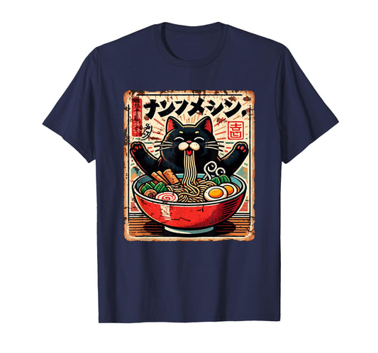 Anime Ramen Cat Japanese Kawaii Cat Eating Ramen Tee T-Shirt