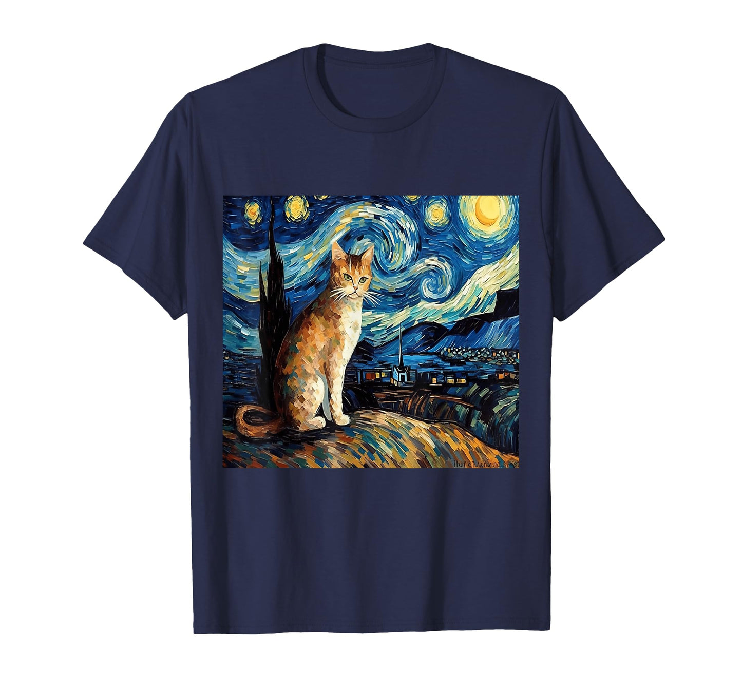 Calico Cat Starry Night Moon And Stars Art T-Shirt for Men Women Kids