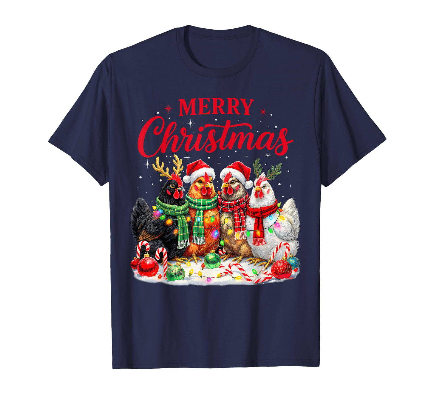 Christmas Chicken Lights Santa Xmas Farm Animal Holiday T-Shirt