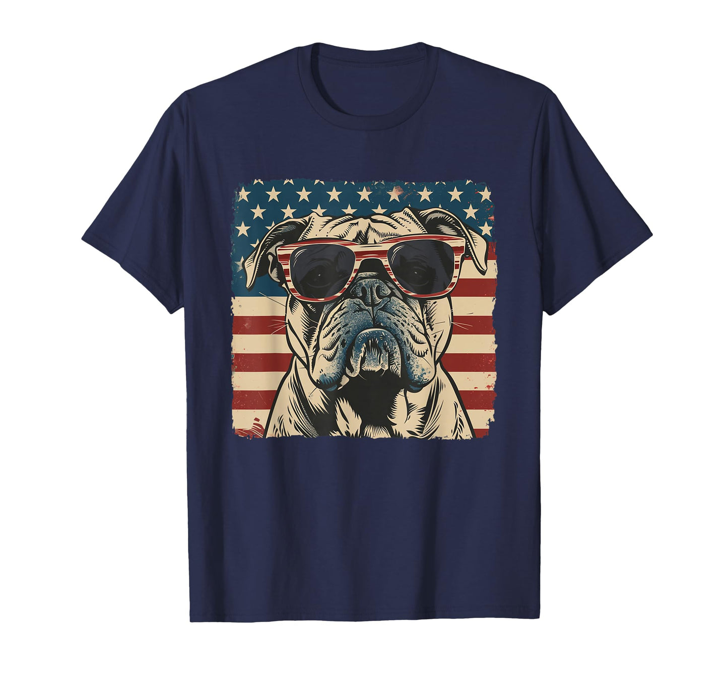 Bulldog Pop Art American Star Stripes Shirt July 4th Boy Men T-Shirt