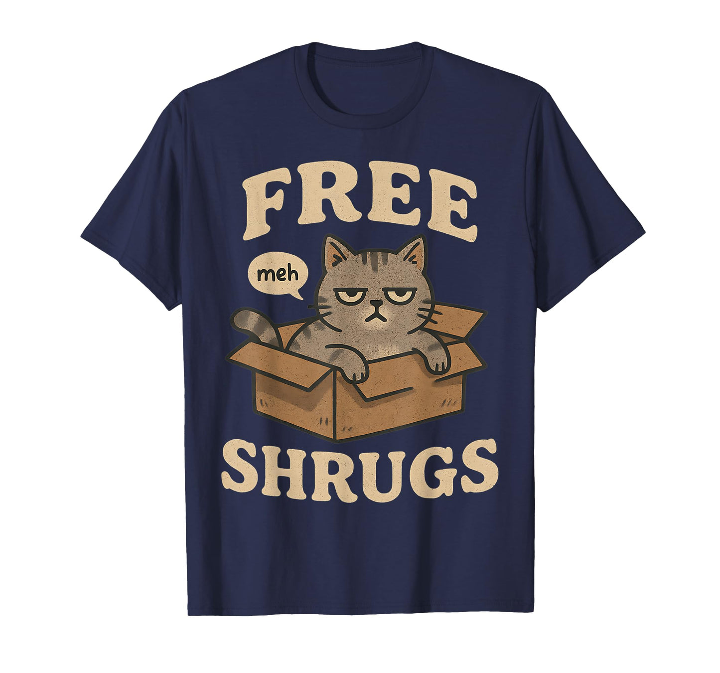 Free Shrugs Meh Sarcastic Ironic Vintage Funny Cat Graphic T-Shirt