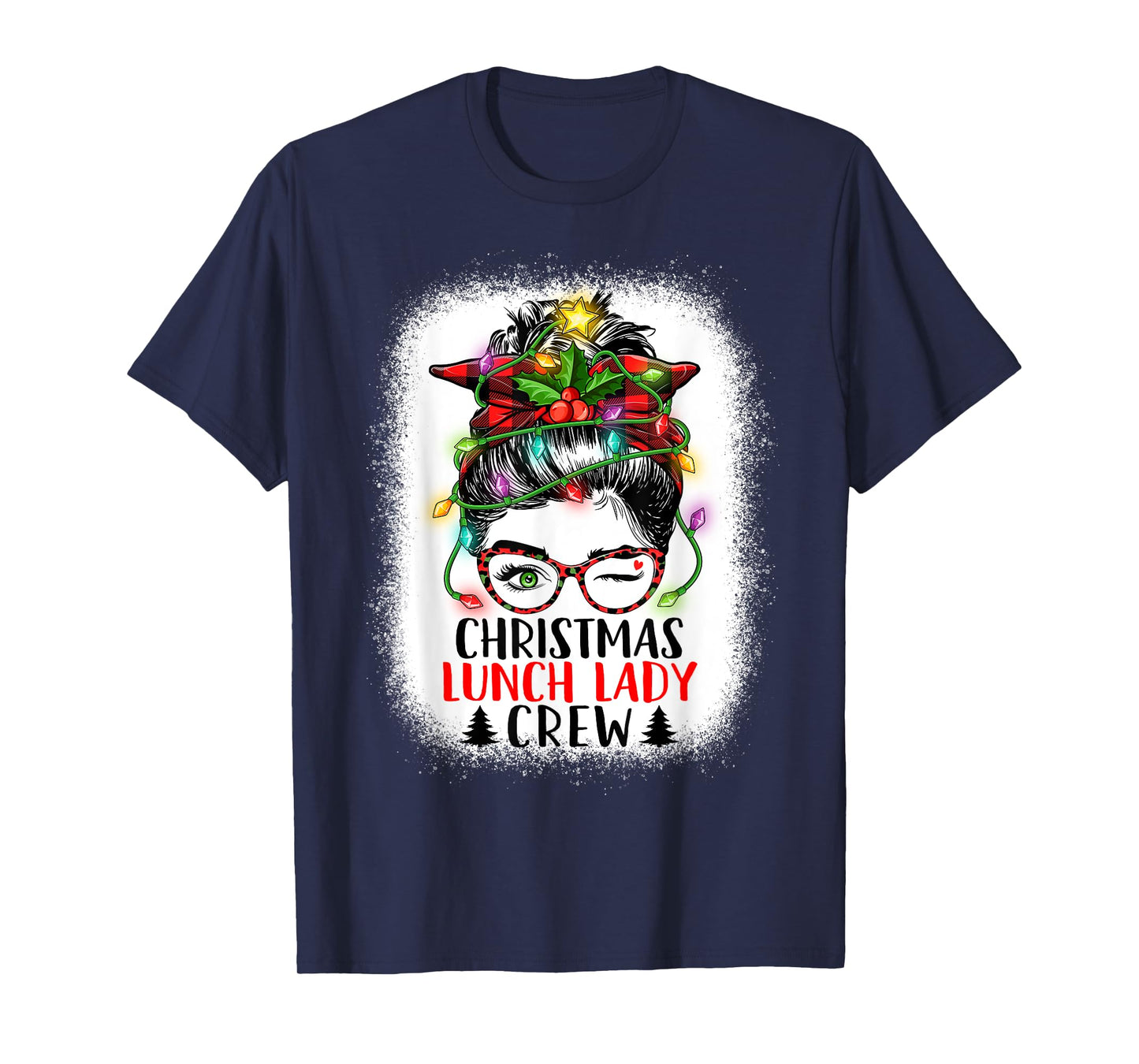Christmas Lunch Lady Crew Messy Bun Women Christmas Lights T-Shirt