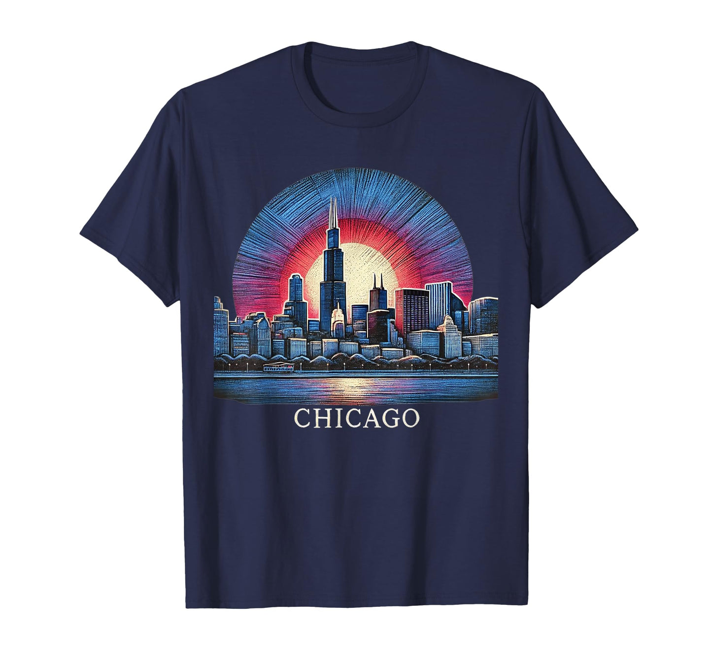 Vintage Chicago Illinois City Night Skyline Shirt Men Women T-Shirt
