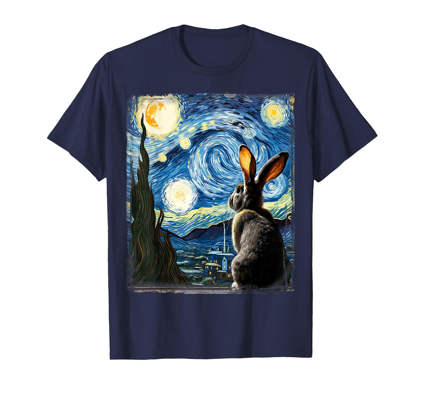 Artistic Rabbit Shirt Van Gogh Style Starry Night Rabbit T-Shirt
