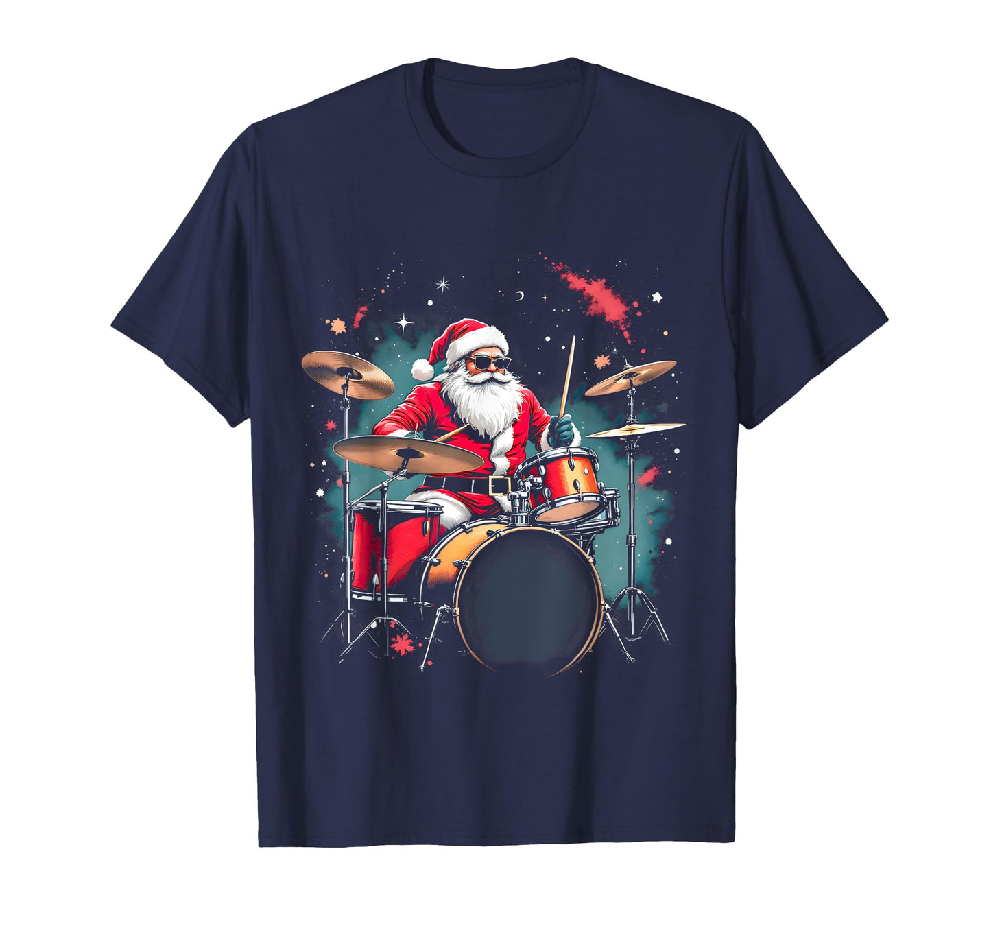 Drummer Santa Playing Drums Funny Christmas Music Lover Boys T-Shirt
