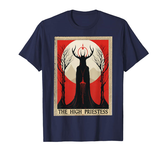 FoolsFate Priestess Tarot Card Deck T-Shirt - Unisex-Adults, Kids - Black - Short Sleeve - U-Neck - Small - Classic Fit - Cotton 60%, Polyester 40%