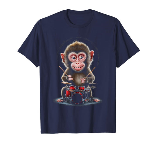 Monkey Playing Drums Realistic T-Shirt