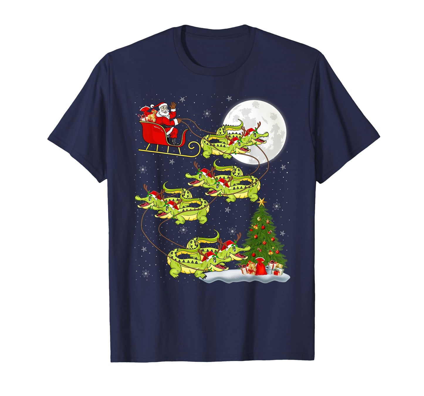 Crocodile Alligators Santa Sleigh Flying Funny Christmas T-Shirt