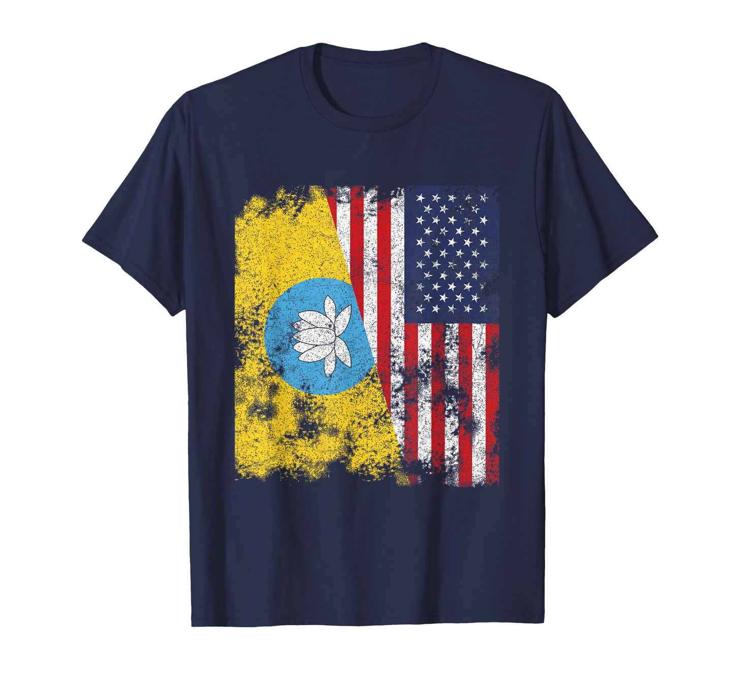 Kalmykia USA Flag Distressed - Half American Women Kids Men T-Shirt