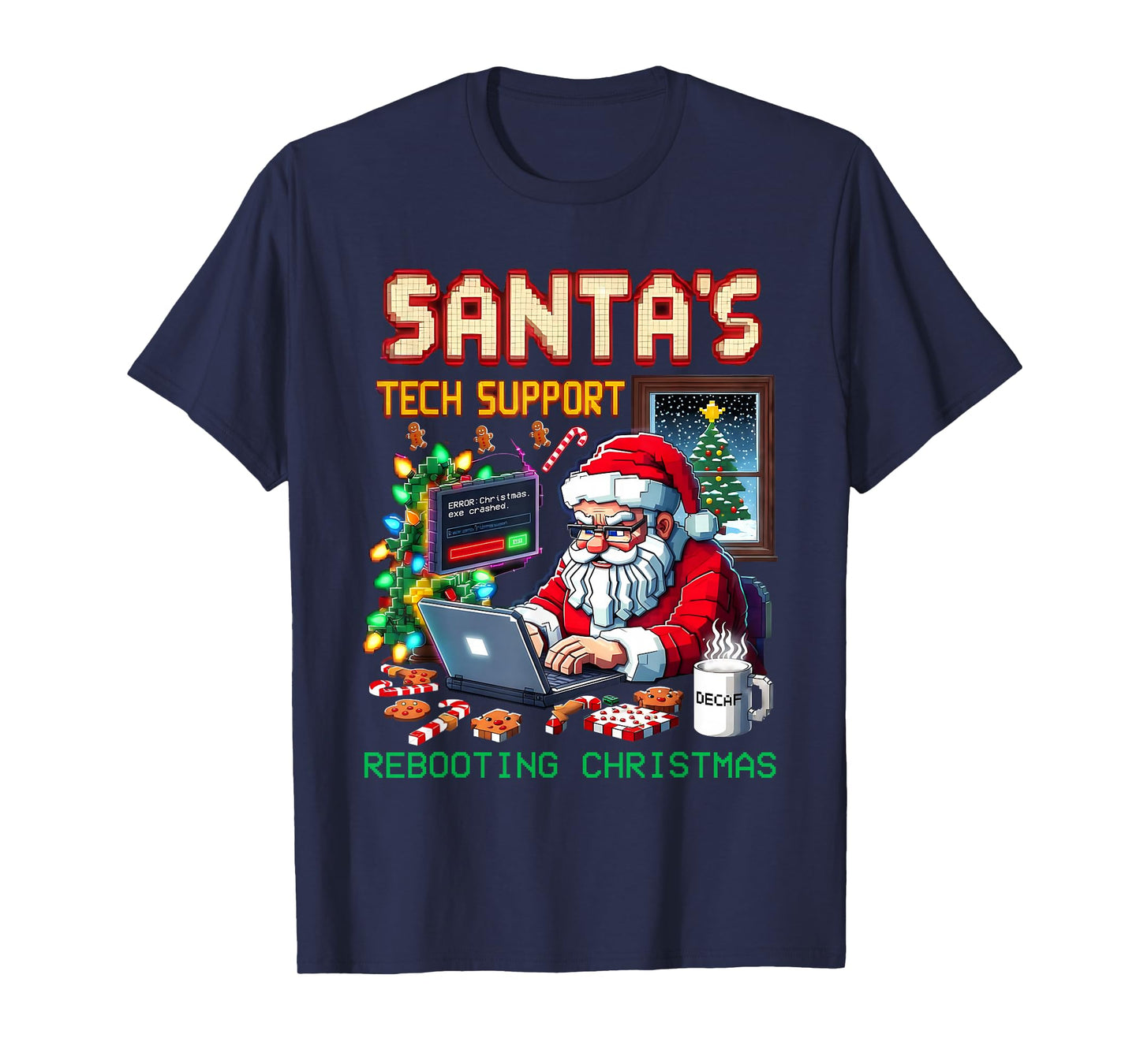 Santa’s Tech Support Rebooting Christmas Pixel Art T-Shirt
