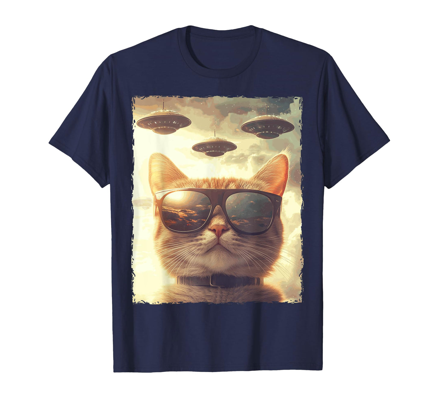 Funny Cat Sunglasses Selfie Ufos T-Shirt