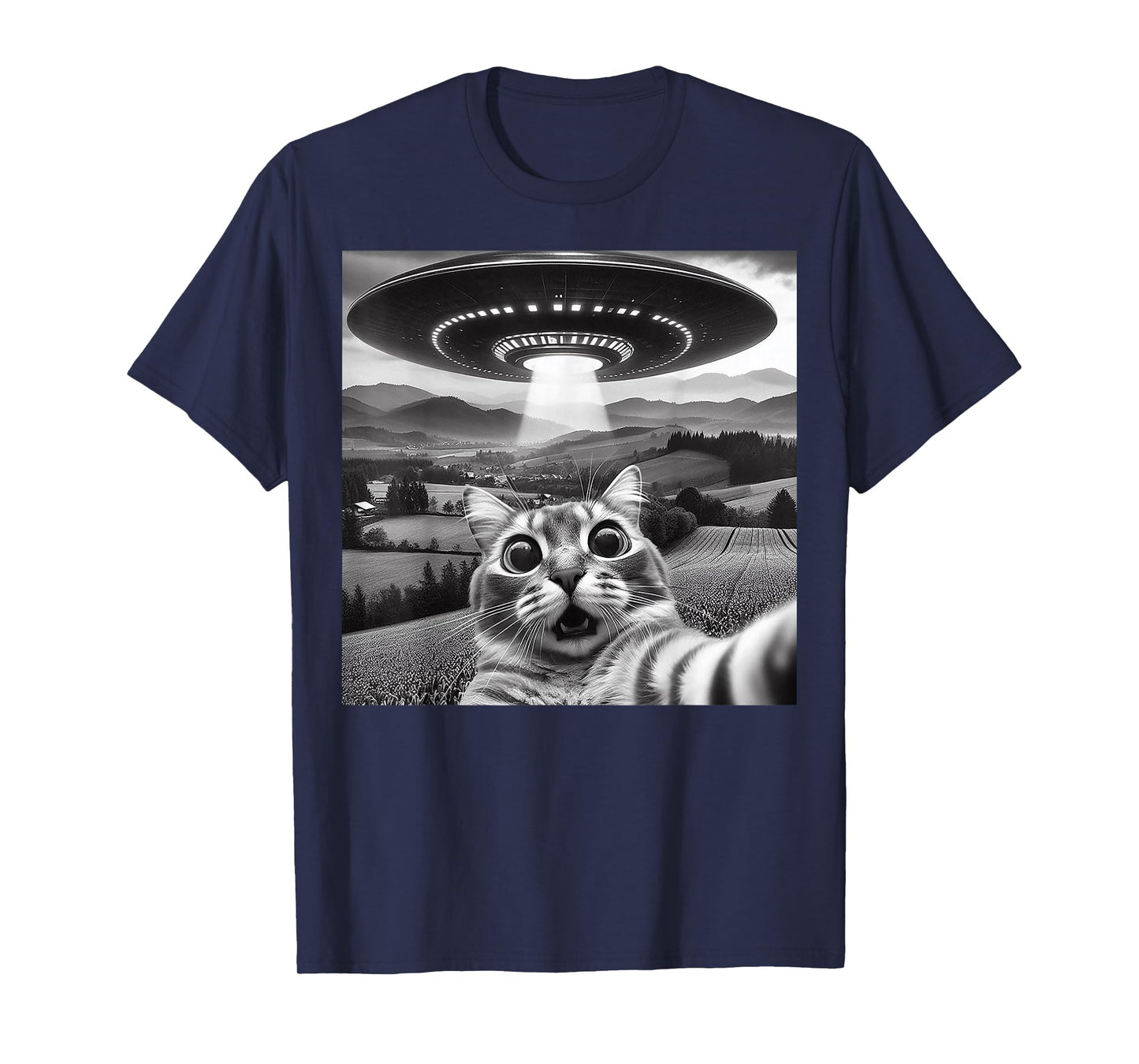 Cat Selfie With Alien UFO Funny Cat Gifts For Kid Men Women T-Shirt
