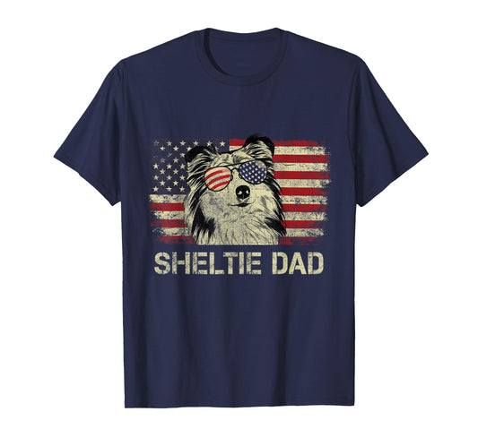 Sheltie Dad Dog Lovers American Flag 4th Of July T-Shirt for Women Men