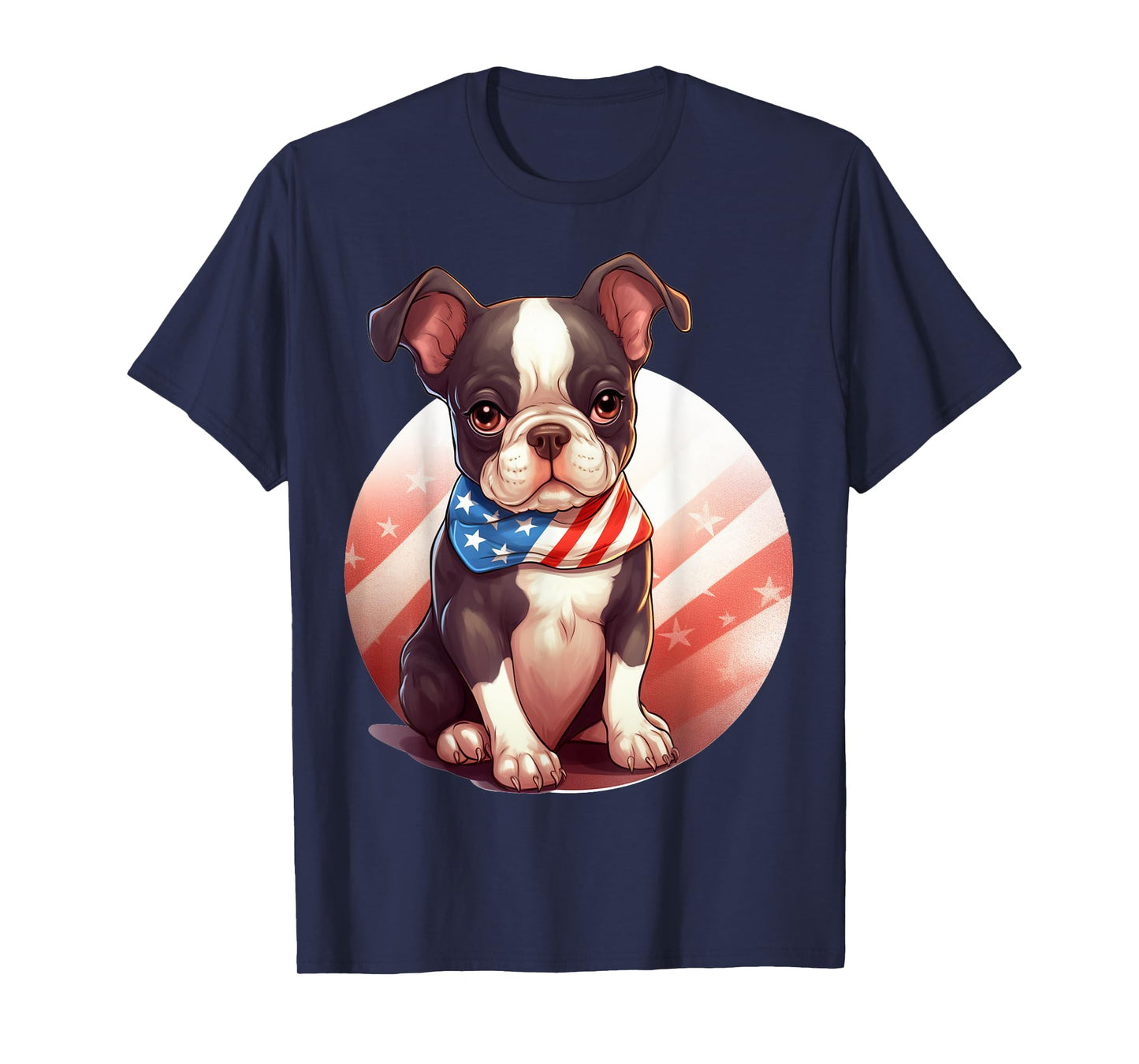 Brown Boston Terrier Puppy Dog American Flag 4th of July T-Shirt