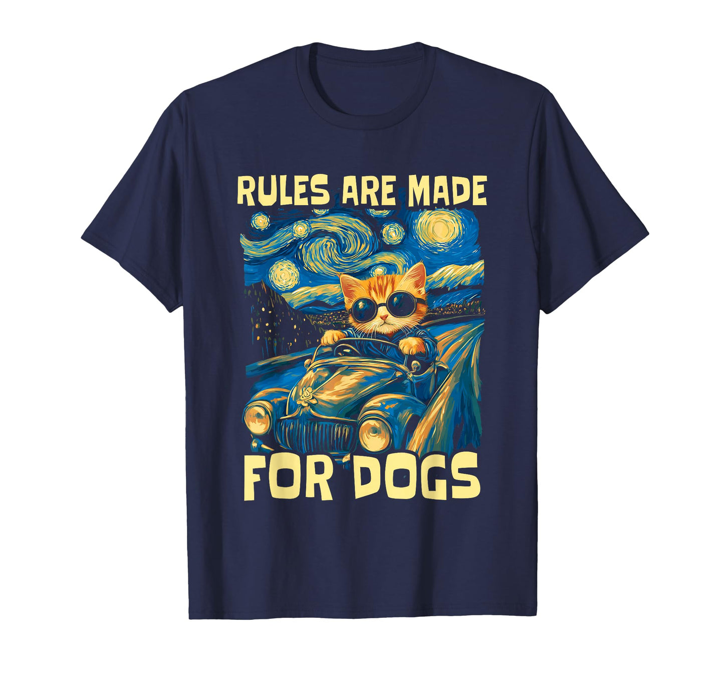 Funny Cat Lover - Rules Are Made for Dogs Driving Cat T-Shirt