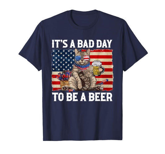 Funny Cat Drinking Beer Party It's a Bad Day to Be A Beer T-Shirt