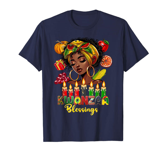 Kwanzaa Blessings Afro American Celebration Black Woman T-Shirt