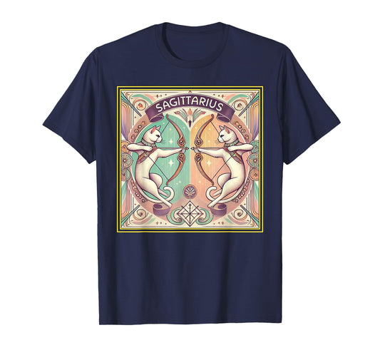 Sagittarius Cats Zodiac Astrology in Art Deco T-Shirt