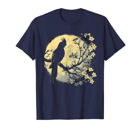 Cockatiel Parrot Lliebhaber Bird Moon and Flowers T-Shirt