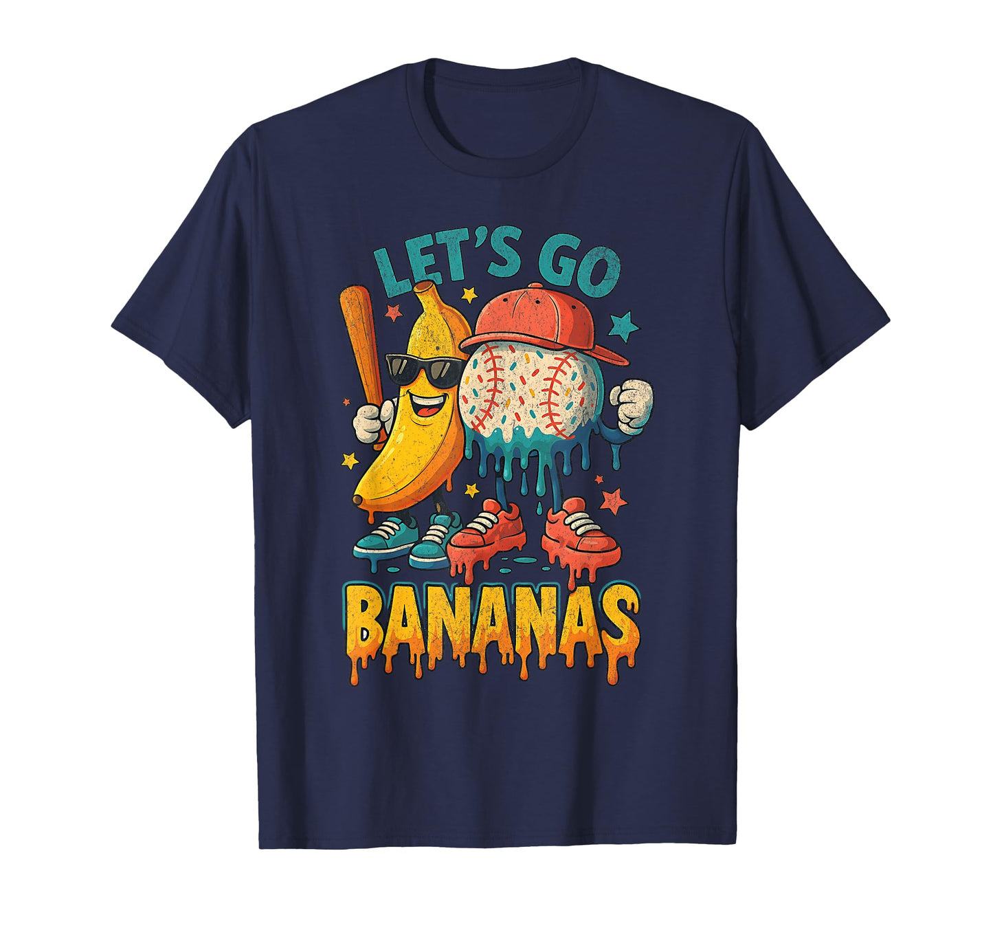 Baseball Banana Funny Sports Drip Art for Kids T-Shirt
