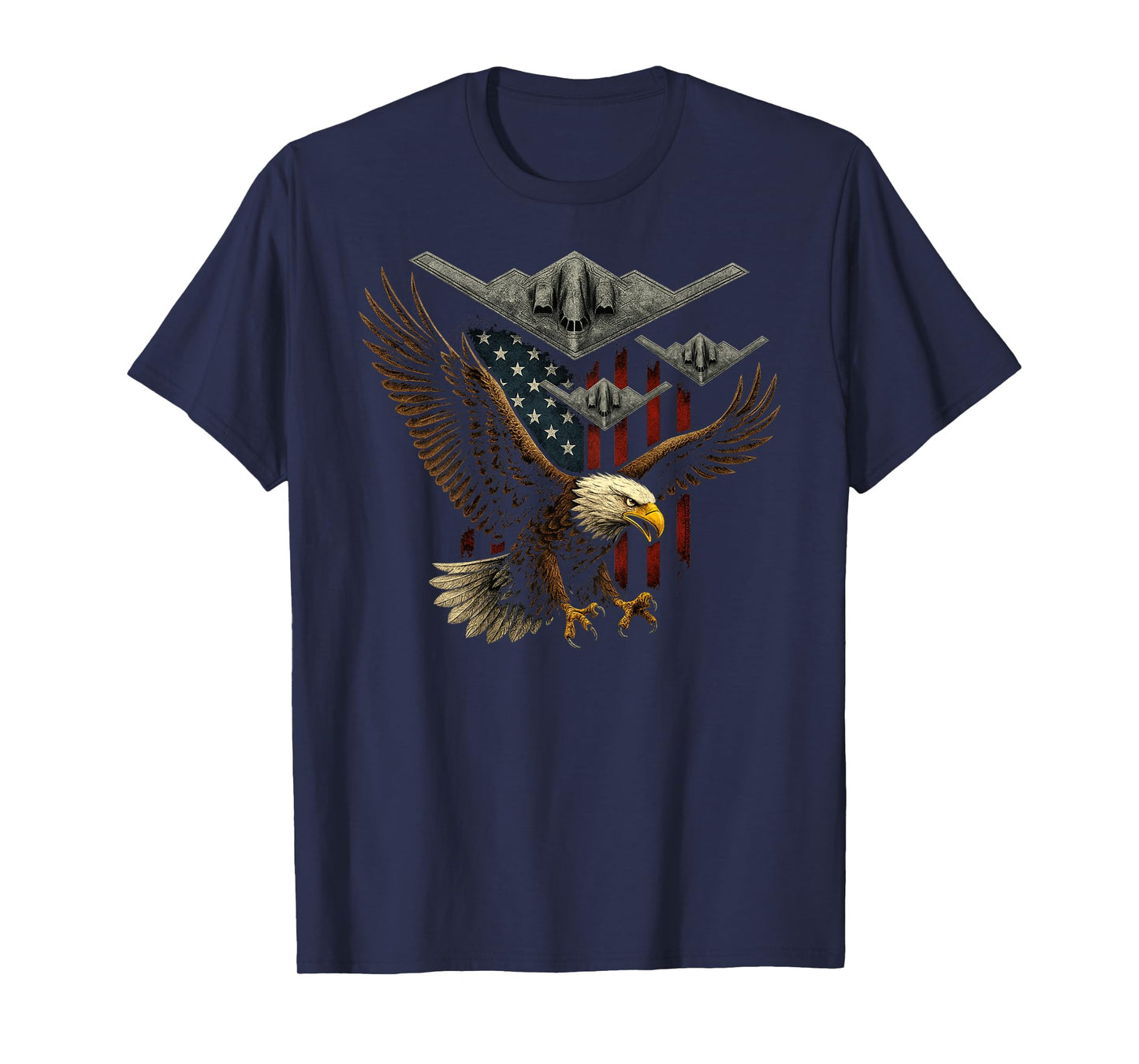 On Back Patriotic Eagle B2 Bombers American Flag 4th of July T-Shirt