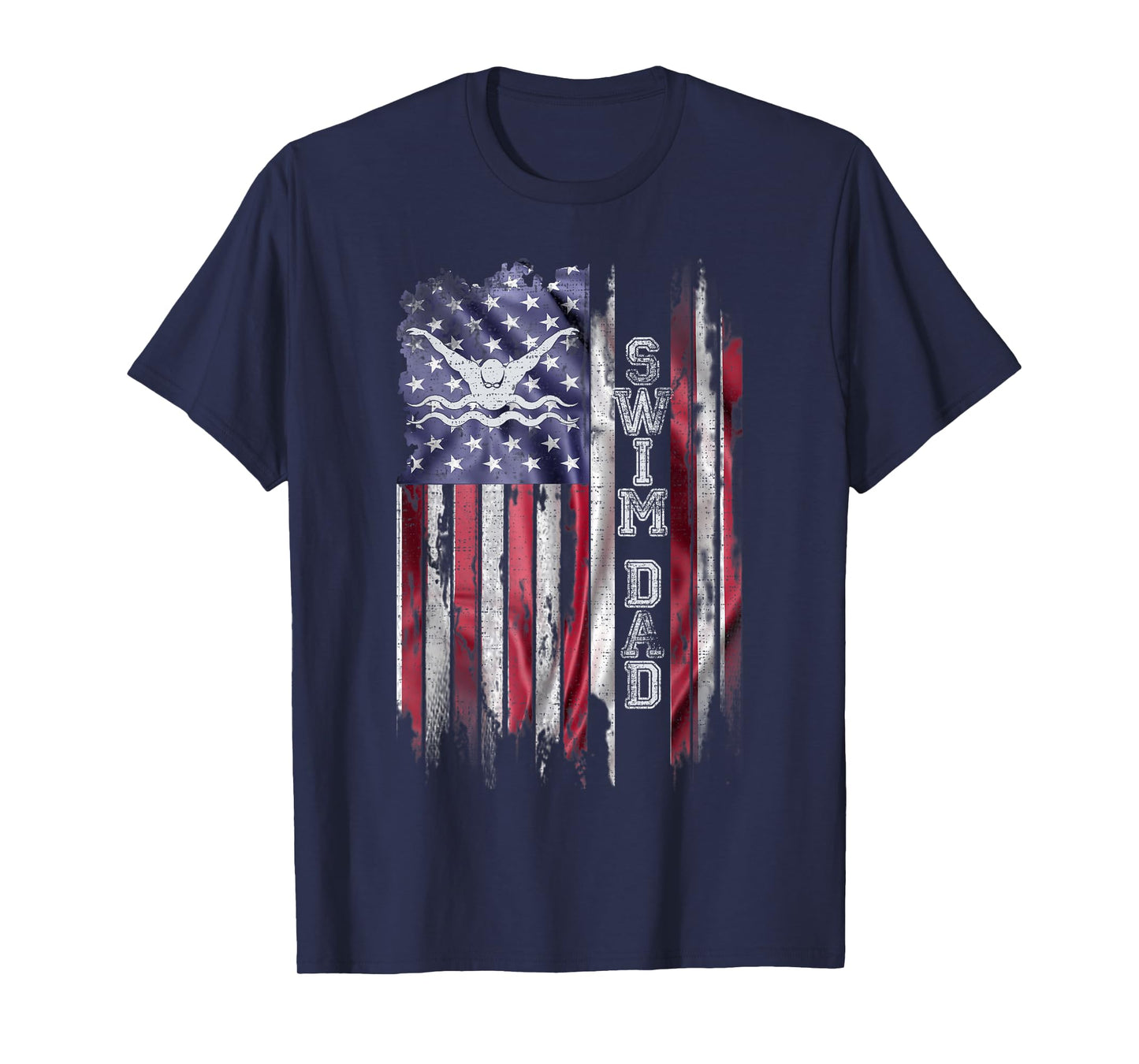 Vintage USA Flag Proud Swimming Dad Swim Swimmer Silhouette T-Shirt