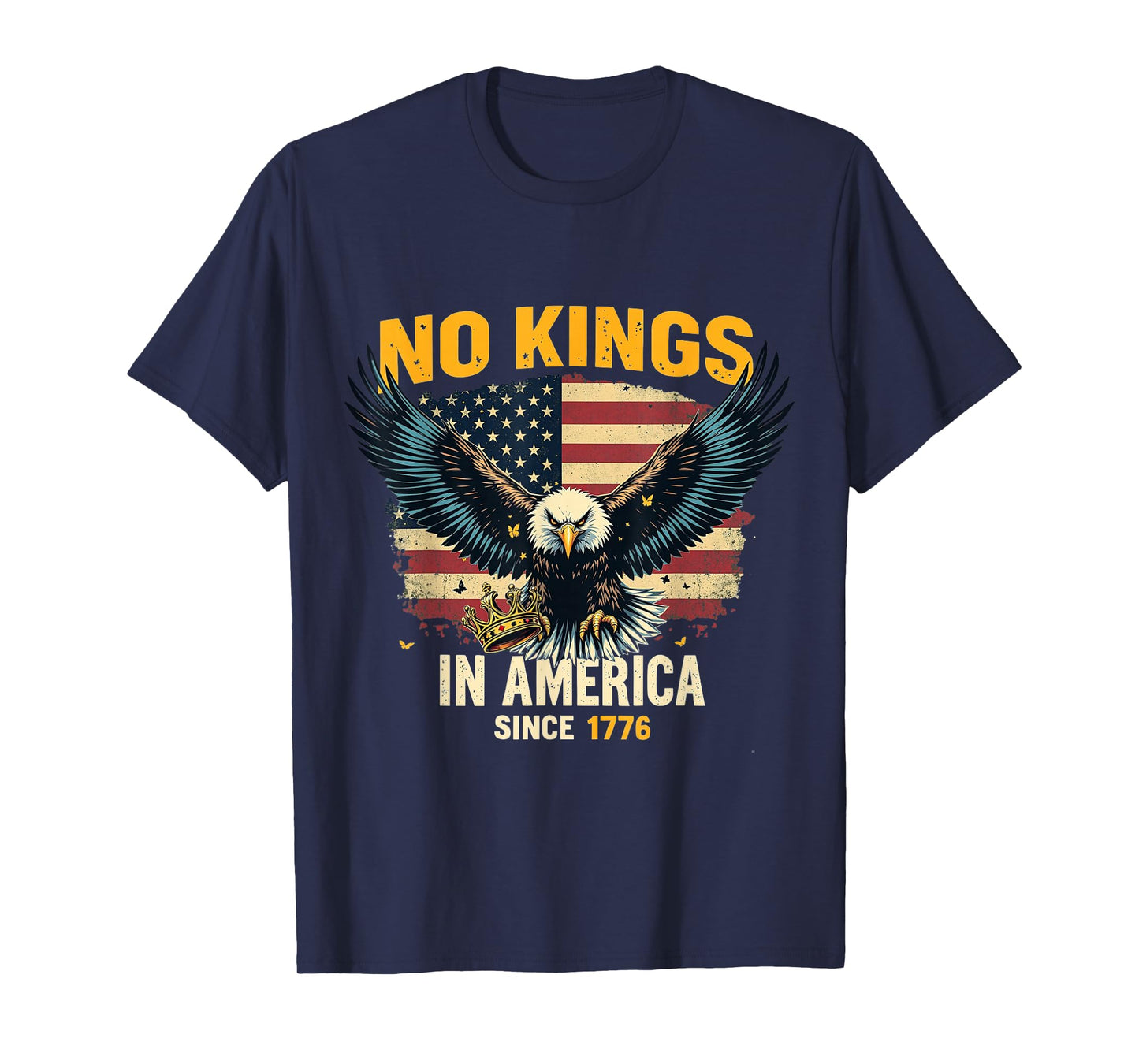 No Kings in America Since 1776 Distressed USA Flag Vintage T-Shirt