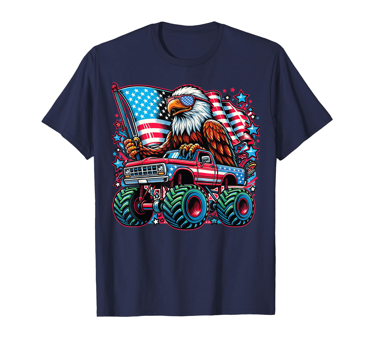 Monster Truck Eagle Flag 4th of July Redneck Party USA T-Shirt