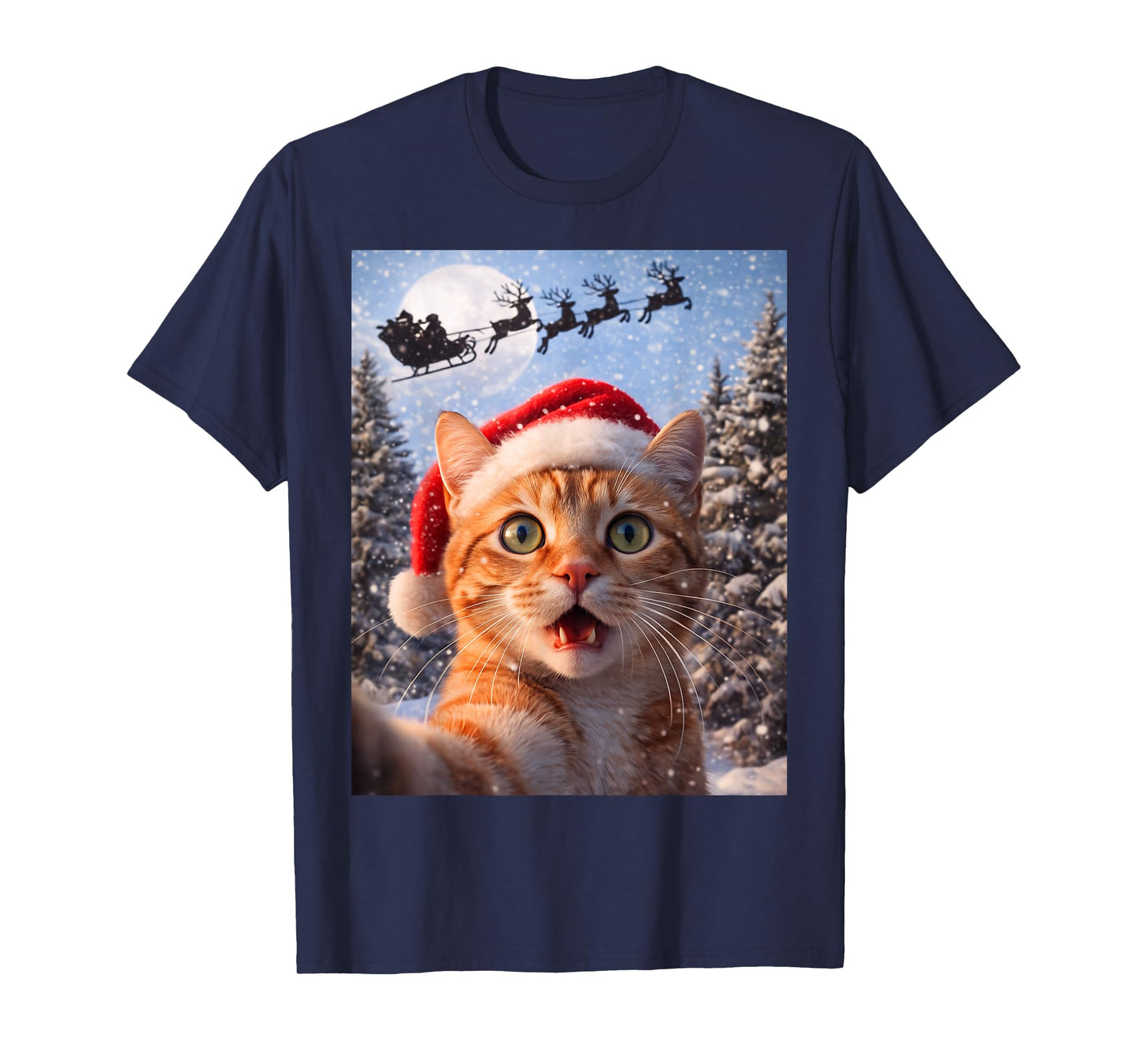 Funny Cat Selfie with Santa Claus Christmas Men Women Kids T-Shirt