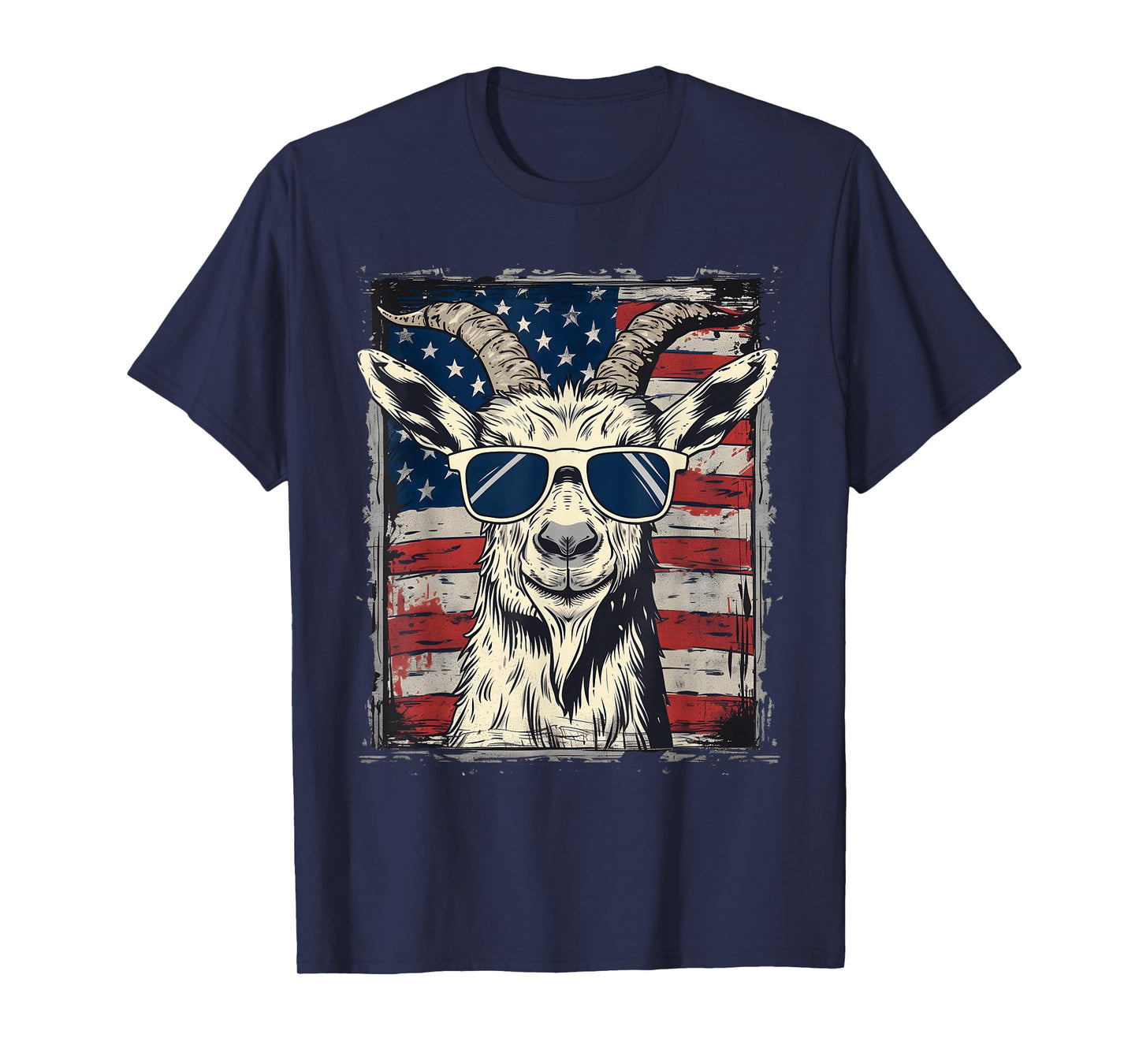 Cool Goat with Sunglasses and USA Flag T-Shirt