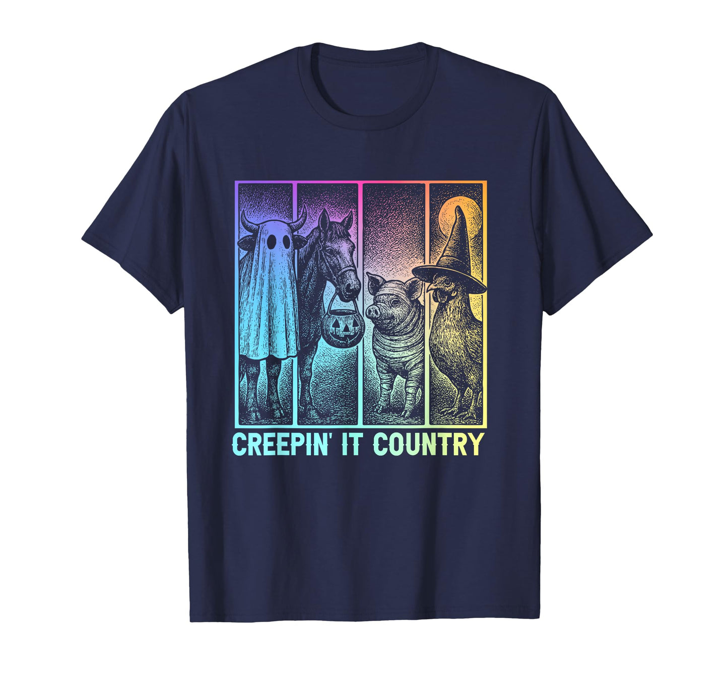 Creepin’ It Country Halloween Farm Animal Pig Cow Chicken T-Shirt