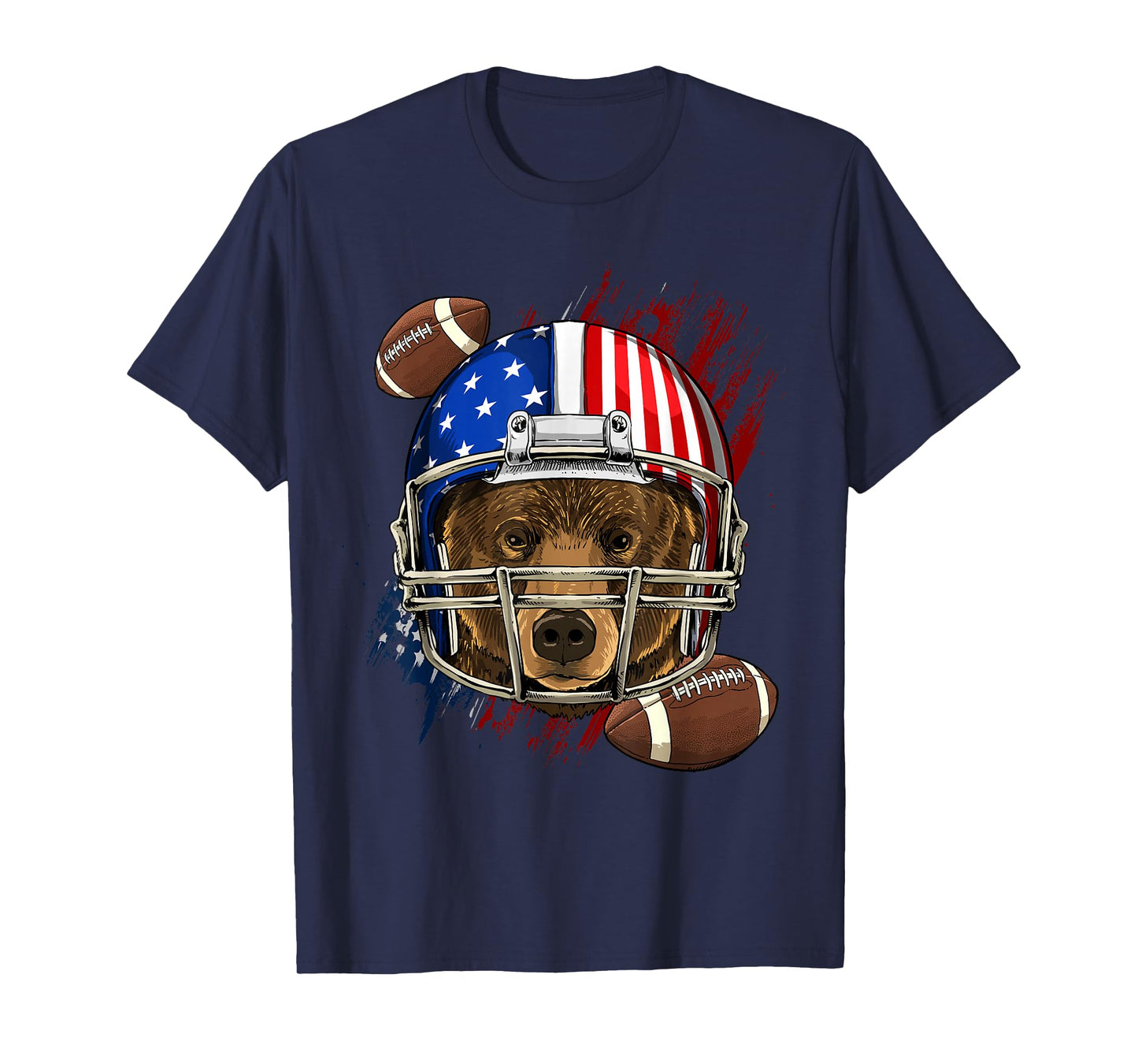 Bear American Football Bear Lovers USA Flag T-Shirt