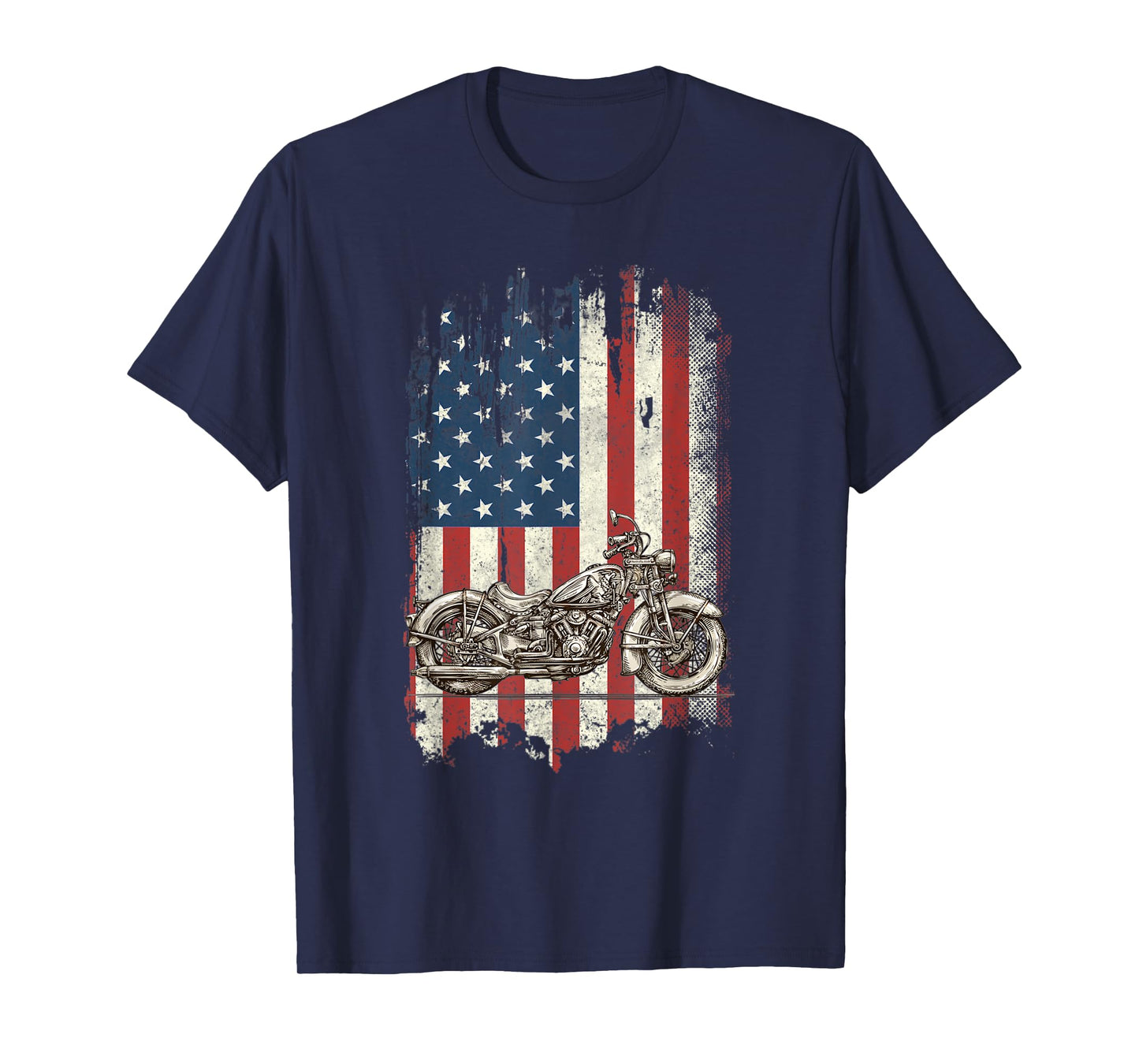 Motorcycle American Flag Distressed Vintage Biker Patriotic Women Kids Men T-Shirt