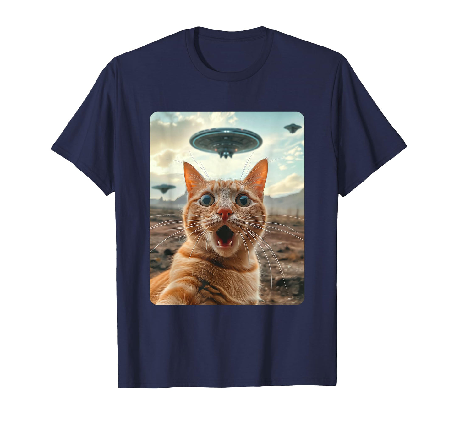 Extraterrestrial Encounter: Cat Selfie with UFO T-Shirt