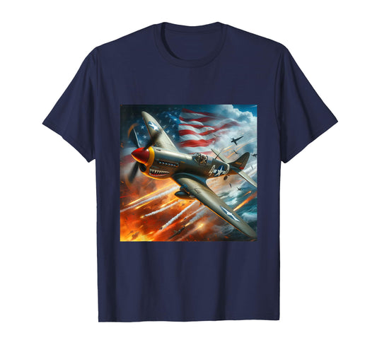 P-40 Warhawk | North American Aviation WW2 P40 US Flag T-Shirt