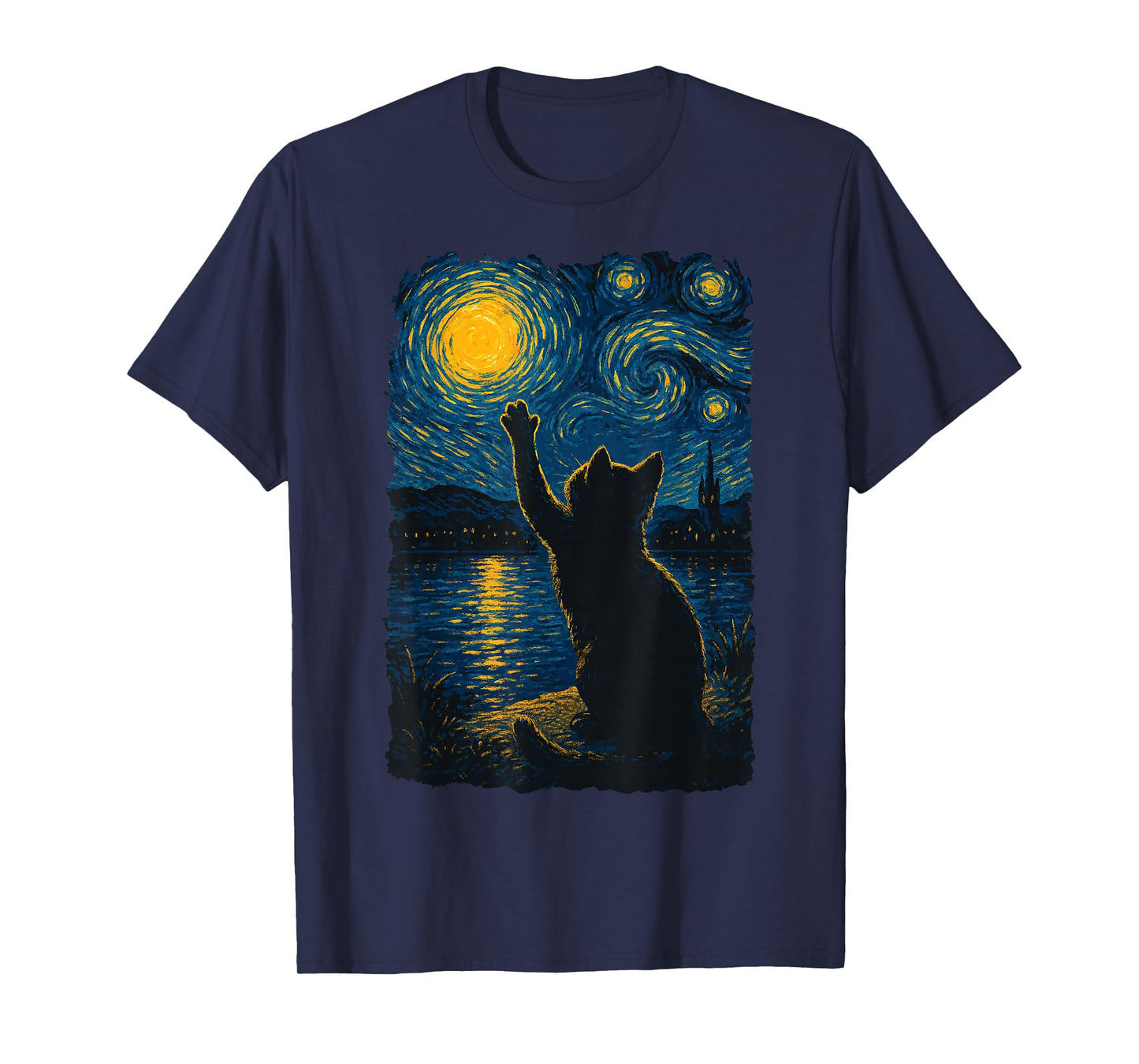 Cat Starry Night Funny Painting Van Gogh Cat Lover Art T-Shirt