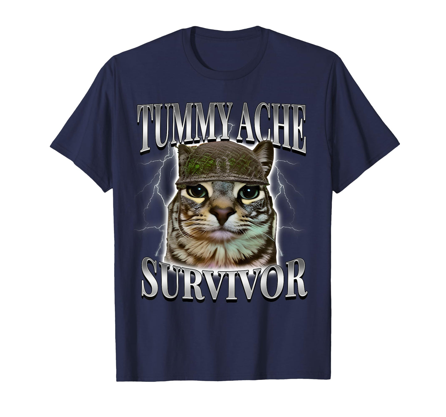 Tummy Ache Survivor Cat Funny Saying Cats Animals Meme T-Shirt