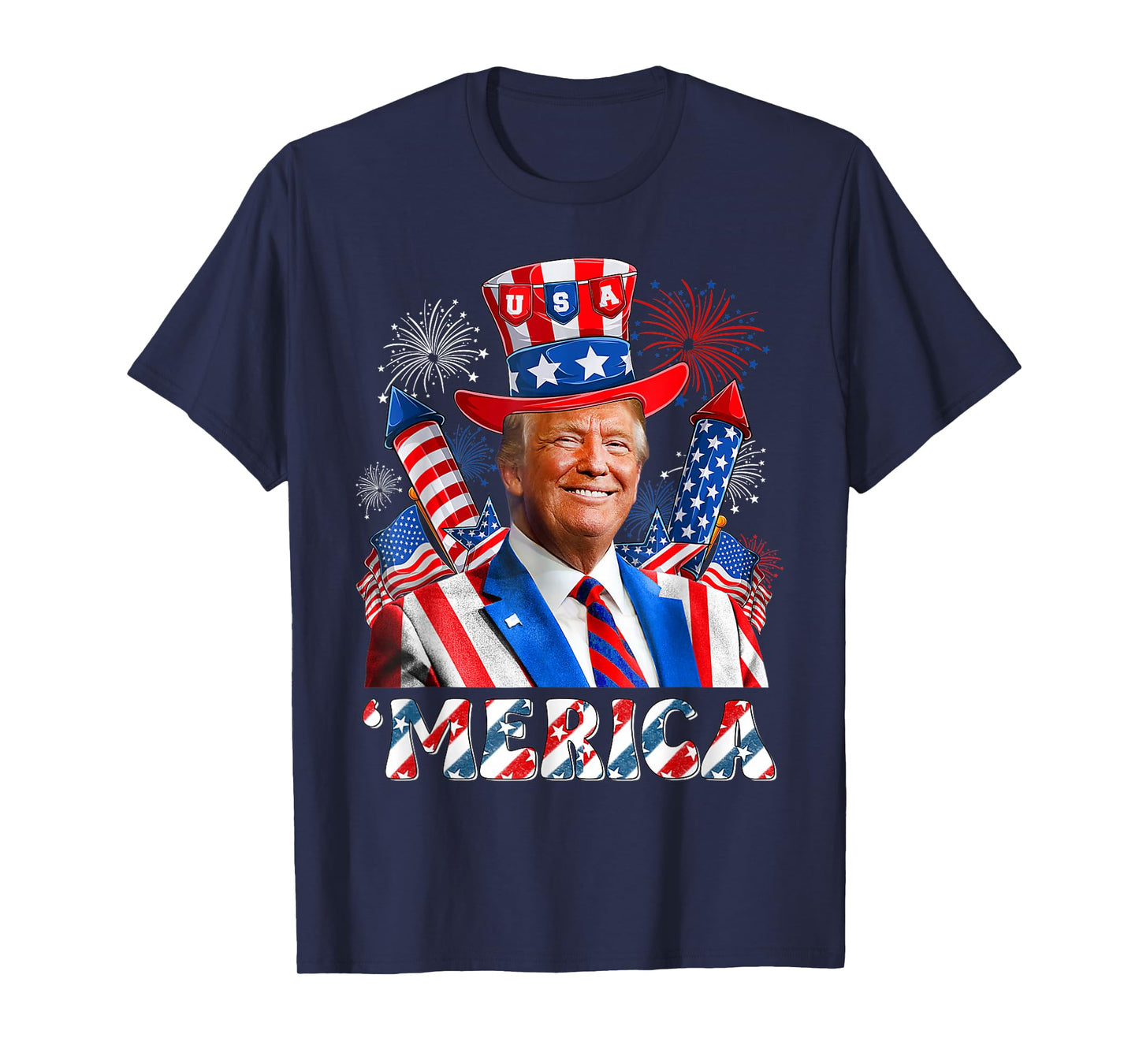 'Merica Trump Happy 4th of July Trump American Flag Funny T-Shirt