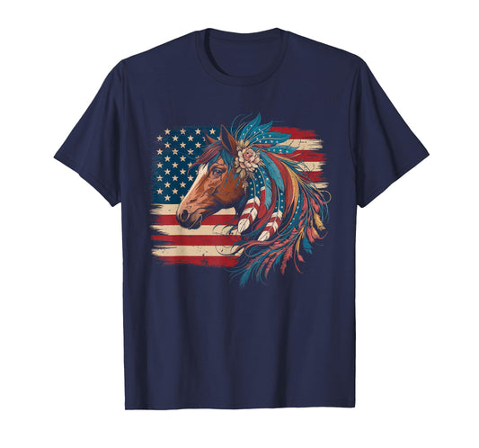 American Flag Horse Riding Tshirt Women Country Patriot USA T-Shirt