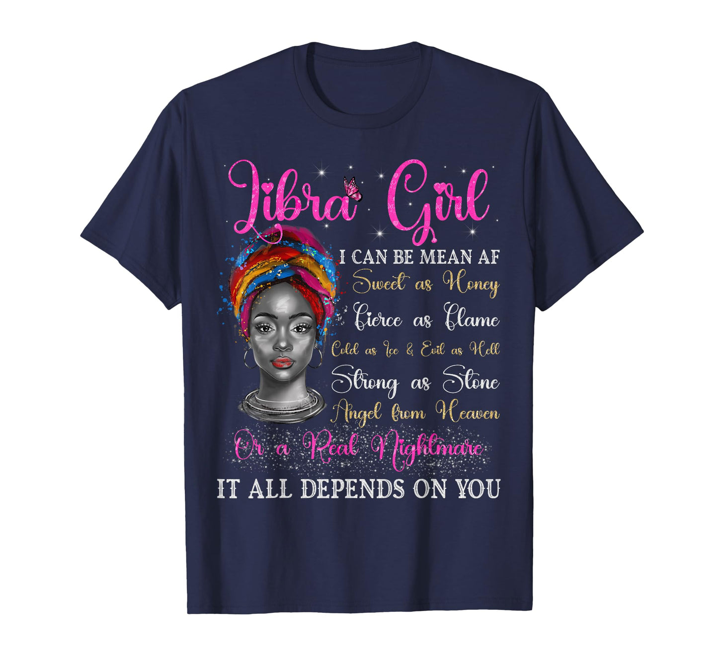 Libra Girl Black Queen Zodiac Birthday Afro Natural Woman T-Shirt